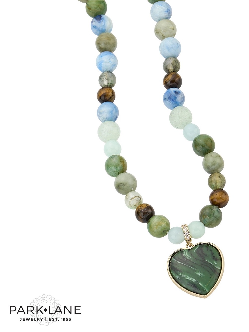 Park Lane WINSLOW Necklace Green Heart removable Pendant Genuine Jade Tiger Eye